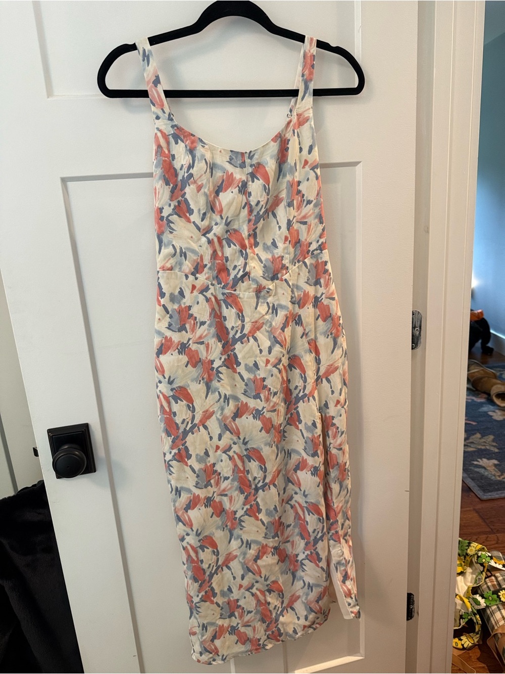 Abercrombie & Fitch White Midi Slip Dress with Coral and Blue Floral Print